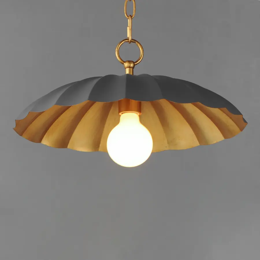 Primrose One Light Pendant in Dark Grey with Gold Leaf - Image 4