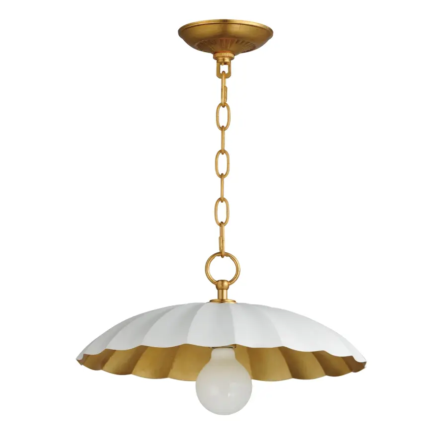 Primrose One Light Pendant in Matte White with Gold Leaf - Image 1