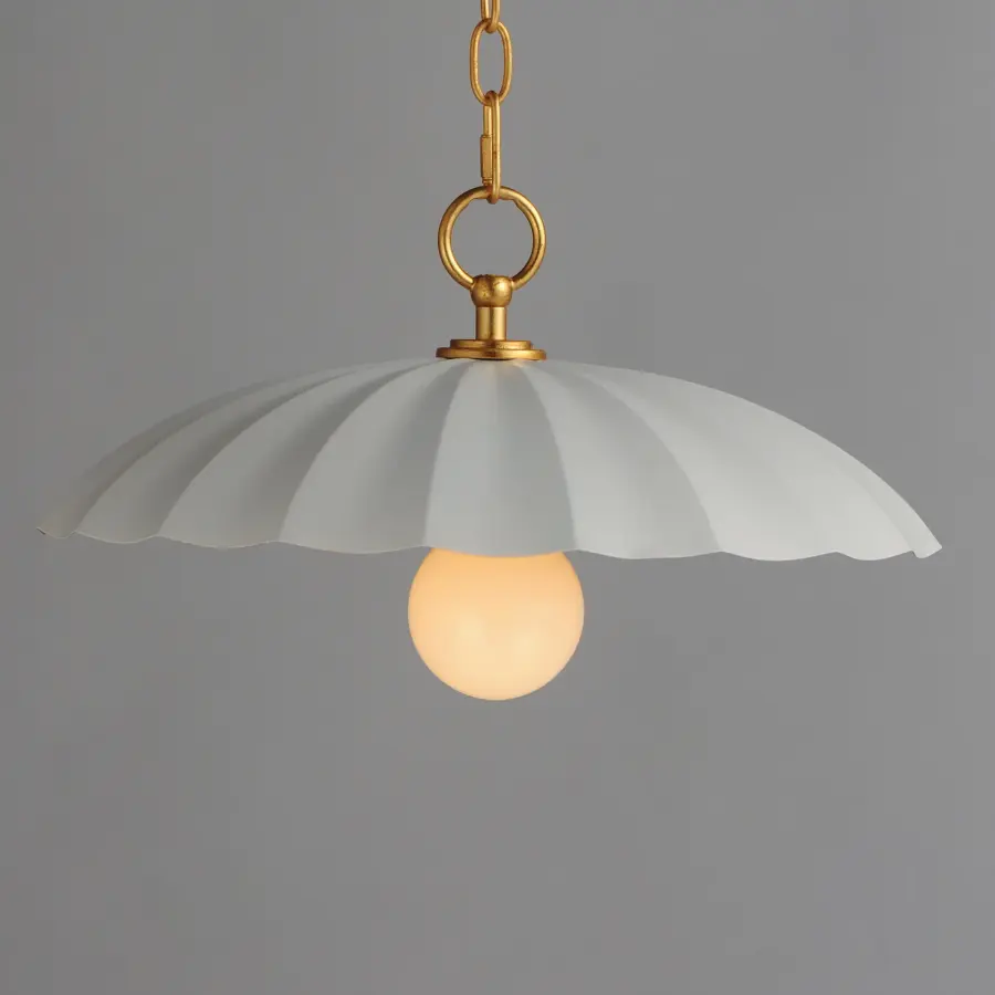 Primrose One Light Pendant in Matte White with Gold Leaf - Image 2