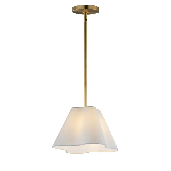 Collection: Saxon Finish: Natural Aged Brass Glass: White Width: 14.00" Height: 9.00" Length: 14.00" Weight: 2.86 lb Wire: 120" Canopy: 5"x5"x0.75" Number of Bulbs: 1 Maximum Wattage: 60.00 W Bulb Base: E26 Medium Light Source: Incandescent Voltage: 120.00 V Material: Steel,Fabric Safety Listing: cETLus Manufacturer Warranty: 3 Spec Sheet