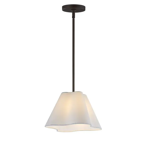 Collection: Saxon Finish: Oil Rubbed Bronze Glass: White Width: 14.00" Height: 9.00" Length: 14.00" Weight: 2.86 lb Wire: 120" Canopy: 5"x5"x0.75" Number of Bulbs: 1 Maximum Wattage: 60.00 W Bulb Base: E26 Medium Light Source: Incandescent Voltage: 120.00 V Material: Steel,Fabric Safety Listing: cETLus Manufacturer Warranty: 3 Spec Sheet