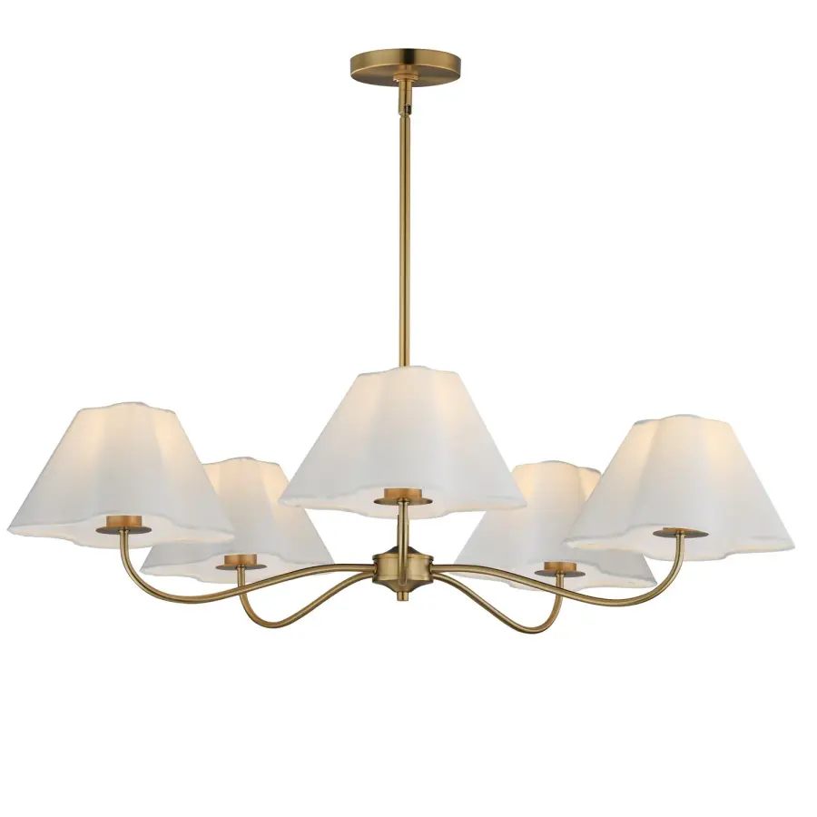 Saxon Five Light Chandelier in Natural Aged Brass