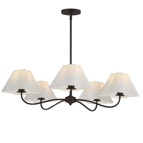 Collection: Saxon Finish: Oil Rubbed Bronze Glass: White Width: 37.50" Height: 9.25" Length: 37.50" Weight: 6.82 lb Wire: 120" Canopy: 5"x5"x0.75" Number of Bulbs: 5 Maximum Wattage: 60.00 W Bulb Base: E26 Medium Light Source: Incandescent Voltage: 120.00 V Material: Steel,Fabric Safety Listing: cETLus Manufacturer Warranty: 3 Spec Sheet