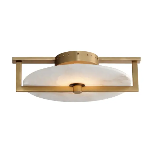 Modern in execution, the Quarry collection features natural Spanish alabaster in an iron frame finished in Darkened Bronze or Natural Aged Brass. Dedicated LED housing shine light on alabaster panels, highlighting the stone's beautiful, veined characteristics while also providing ambient lighting. These surface mounted fixtures are designed to install on either wall or ceiling surfaces. Collection: Quarry Finish: Natural Aged Brass Glass: White Alabaster Width: 12.25" Height: 4.00" Length: 11.75" Weight: 2.20 lb Wire: 8" Canopy: 5"x5"x1" Bulbs Included Number of Bulbs: 1 Maximum Wattage: 13.00 W Bulb Type: LED Bulb Base: PCB Integrated Light Source: LED Light Output: 825.00 lm Color Temperature: 3000 K CRI: 90 Dimmable Rated Average Life: 50000 Voltage: 120.00 V Material: Steel, Aluminum, Spanish Alabaster Safety Rating: Damp ADA LED Spec Sheet Instructions