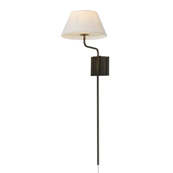 Collection: Dunbridge Finish: Antique Bronze Width: 12.00" Height: 39.25" Weight: 2.95 lb Extension from Wall: 15.00" Wire: 72" Canopy: 5"x3.25" Number of Bulbs: 1 Maximum Wattage: 60.00 W Bulb Base: E26 Medium Light Source: Incandescent Voltage: 120.00 V Material: Steel,Fabric.Glass Safety Listing: cETLus Manufacturer Warranty: 3 Spec Sheet