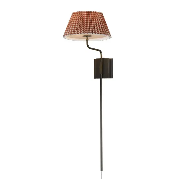 Collection: Dunbridge Finish: Antique Bronze Width: 12.00" Height: 39.25" Weight: 2.95 lb Extension from Wall: 15.00" Wire: 72" Canopy: 5"x3.25" Number of Bulbs: 1 Maximum Wattage: 60.00 W Bulb Base: E26 Medium Light Source: Incandescent Voltage: 120.00 V Material: Steel,Fabric.Glass Safety Listing: cETLus Manufacturer Warranty: 3 Spec Sheet