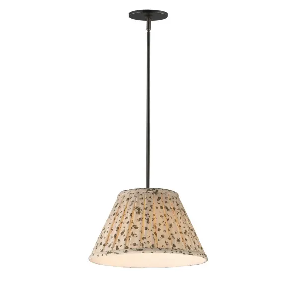 Collection: Dunbridge Finish: Antique Bronze Width: 14.00" Height: 9.00" Length: 14.00" Weight: 2.64 lb Wire: 120" Canopy: 5"x5"x0.5" Number of Bulbs: 1 Maximum Wattage: 60.00 W Bulb Base: E26 Medium Light Source: Incandescent Voltage: 120.00 V Material: Steel,Fabric Safety Listing: cETLus Manufacturer Warranty: 3 Spec Sheet