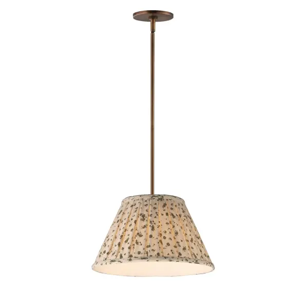 Collection: Dunbridge Finish: Weathered Brass Width: 14.00" Height: 9.00" Length: 14.00" Weight: 2.64 lb Wire: 120" Canopy: 5"x5"x0.5" Number of Bulbs: 1 Maximum Wattage: 60.00 W Bulb Base: E26 Medium Light Source: Incandescent Voltage: 120.00 V Material: Steel,Fabric Safety Listing: cETLus Manufacturer Warranty: 3 Spec Sheet