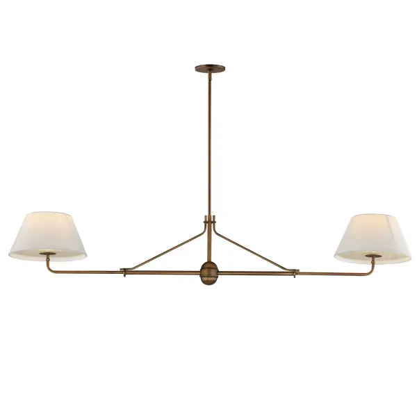 Collection: Dunbridge Finish: Weathered Brass Width: 12.00" Height: 11.00" Length: 62.00" Weight: 6.50 lb Wire: 120" Canopy: 5"x5"x0.5" Number of Bulbs: 2 Maximum Wattage: 60.00 W Bulb Base: E26 Medium Light Source: Incandescent Voltage: 120.00 V Material: Steel,Fabric.Glass Safety Listing: cETLus Manufacturer Warranty: 3 Spec Sheet