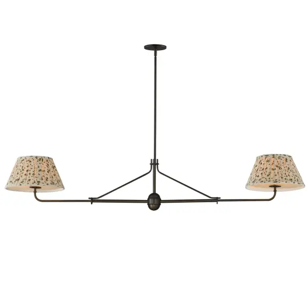 Collection: Dunbridge Finish: Antique Bronze Width: 12.00" Height: 11.00" Length: 62.00" Weight: 6.50 lb Wire: 120" Canopy: 5"x5"x0.5" Number of Bulbs: 2 Maximum Wattage: 60.00 W Bulb Base: E26 Medium Light Source: Incandescent Voltage: 120.00 V Material: Steel,Fabric.Glass Safety Listing: cETLus Manufacturer Warranty: 3 Spec Sheet