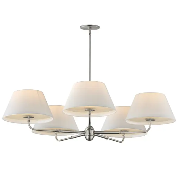 Collection: Dunbridge Finish: Polished Nickel Width: 42.00" Height: 10.75" Length: 42.00" Weight: 11.44 lb Wire: 120" Canopy: 5"x5"x0.5" Number of Bulbs: 5 Maximum Wattage: 60.00 W Bulb Base: E26 Medium Light Source: Incandescent Voltage: 120.00 V Material: Steel,Fabric.Glass Safety Listing: cETLus Manufacturer Warranty: 3 Spec Sheet
