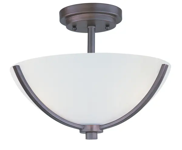 Low sloping arms of rectilinear tubing is finished in a variety of options that include Satin Nickel, Oil Rubbed Bronze, Matte Black, and a contemporary Satin Brass finish. Tall, cylindrical Satin White glass shades soften the light source within. Offered in a variety of configurations that include chandeliers, sconces, and a semi-flush pendant that may be used as a foyer pendant, has become a proven popular choice among builders. Collection: Deven Finish: Oil Rubbed Bronze Glass: Satin White Width: 14.00" Height: 10.00" Length: 14.00" Weight: 3.63 lb Canopy: 1``x5`` Number of Bulbs: 3 Maximum Wattage: 60.00 W Bulb Type: A19 Bulb Base: E26 Medium Light Source: Incandescent Dimmable Voltage: 120.00 V Material: Steel, Glass Safety Listing: cETLus Safety Rating: Dry Manufacturer Warranty: 1 Spec Sheet Instructions Parts Diagram