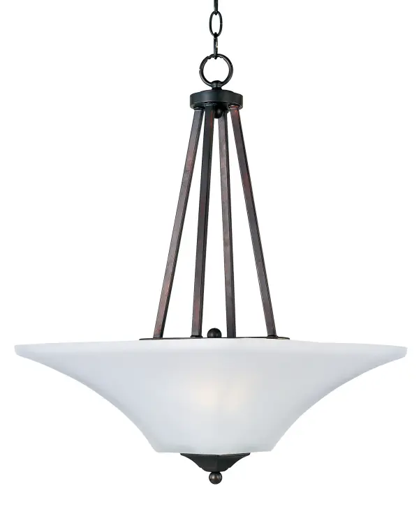 Straight lines and curves make this contemporary series a classic. Square metal tubing finished in your choice of Oil Rubbed Bronze or Satin Nickel support tapered square Frosted glass shades.