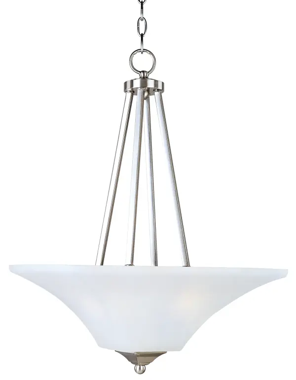 Straight lines and curves make this contemporary series a classic. Square metal tubing finished in your choice of Oil Rubbed Bronze or Satin Nickel support tapered square Frosted glass shades. Collection: Aurora Finish: Satin Nickel Glass: Frosted Width: 16.00" Height: 24.50" Length: 16.00" Weight: 12.44 lb Chain: 36" Wire: 120" Canopy: 12"x4.5"x1" Number of Bulbs: 2 Maximum Wattage: 60.00 W Bulb Type: A19 Bulb Base: E26 Medium Light Source: Incandescent Light Output: 1344.00 lm Dimmable Rated Average Life: 2500 Voltage: 120.00 V Material: Glass, Steel Safety Listing: cULus Safety Rating: Dry Manufacturer Warranty: 1 Spec Sheet Instructions Parts Diagram