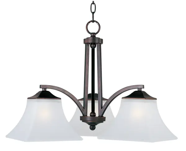 Straight lines and curves make this contemporary series a classic. Square metal tubing finished in your choice of Oil Rubbed Bronze or Satin Nickel support tapered square Frosted glass shades.
