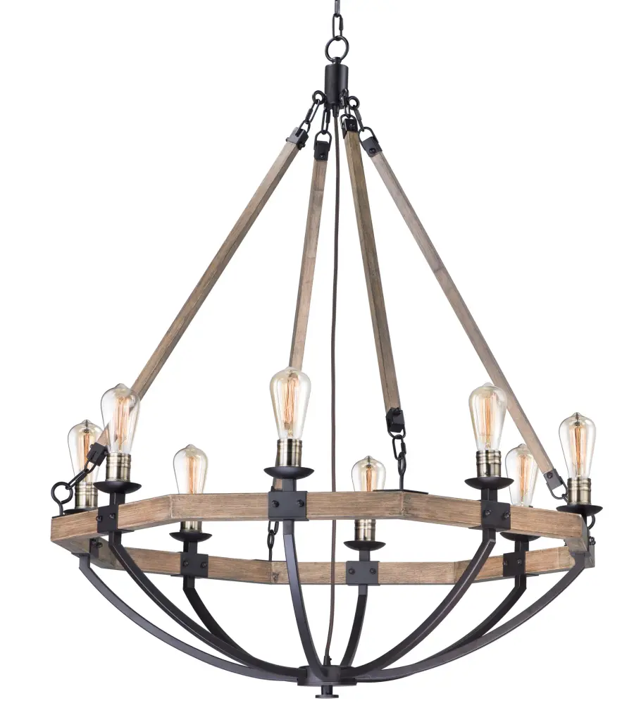 Lodge Eight Light Chandelier in Weathered Oak and Bronze - Image 1
