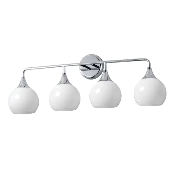 Featuring a swirling white Marble Glass globe that encases the light source, the shades are reminiscent of snowglobes. The collection provides a wonderfully wintery composition that is timelessly elegant effortlessly sophisticated. Choose from multiple sizes of the bath vanity lights as well as pendant configurations or two flush mount options. Available in Natural Aged Brass, Polished Chrome, or Matte Black. Collection: Neve Finish: Polished Chrome Glass: Marble Width: 31.00" Height: 10.75" Weight: 2.34 lb Extension from Wall: 6.50" Wire: 8" Canopy: 4.75"x4.75" Number of Bulbs: 4 Maximum Wattage: 60.00 W Bulb Base: E26 Medium Light Source: Incandescent Voltage: 120.00 V Material: Steel Safety Listing: cETLus Safety Rating: Damp Spec Sheet Instructions