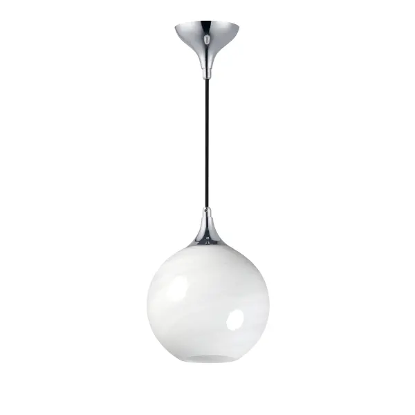 Featuring a swirling white Marble Glass globe that encases the light source, the shades are reminiscent of snowglobes. The collection provides a wonderfully wintery composition that is timelessly elegant effortlessly sophisticated. Choose from multiple sizes of the bath vanity lights as well as pendant configurations or two flush mount options. Available in Natural Aged Brass, Polished Chrome, or Matte Black. Collection: Neve Finish: Polished Chrome Glass: Marble Width: 9.00" Height: 11.50" Length: 9.00" Weight: 3.21 lb Wire: 120" Canopy: 4.75"x4.75"x3.25" Number of Bulbs: 1 Maximum Wattage: 60.00 W Bulb Base: E26 Medium Light Source: Incandescent Voltage: 120.00 V Material: Steel Safety Listing: cETLus Safety Rating: Dry Spec Sheet Instructions