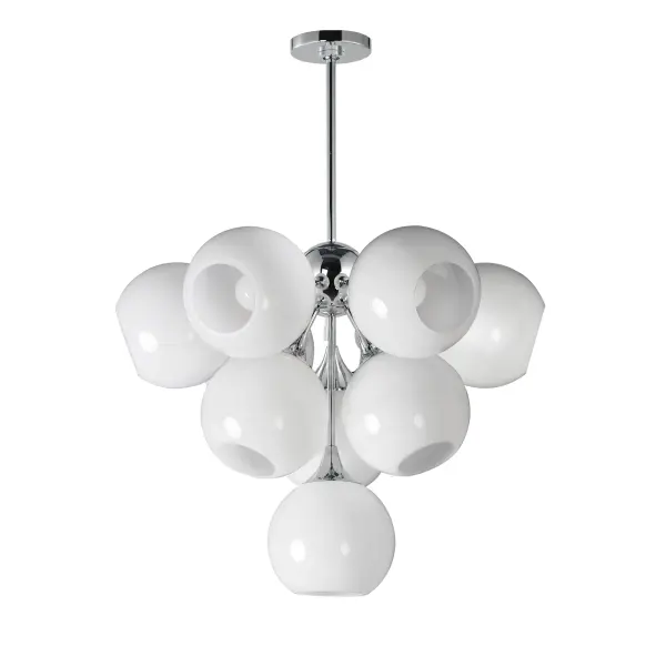 Featuring a swirling white Marble Glass globe that encases the light source, the shades are reminiscent of snowglobes. The collection provides a wonderfully wintery composition that is timelessly elegant effortlessly sophisticated. Choose from multiple sizes of the bath vanity lights as well as pendant configurations or two flush mount options. Available in Natural Aged Brass, Polished Chrome, or Matte Black. Collection: Neve Finish: Polished Chrome Glass: Marble Width: 27.50" Height: 21.25" Length: 27.50" Weight: 22.66 lb Wire: 120" Canopy: 5"x5"x0.75" Number of Bulbs: 10 Maximum Wattage: 60.00 W Bulb Type: E26 Bulb Base: E26 Medium Light Source: Incandescent Voltage: 120.00 V Material: Steel, glass Safety Listing: cETLus Safety Rating: Dry Manufacturer Warranty: 2 Spec Sheet Instructions