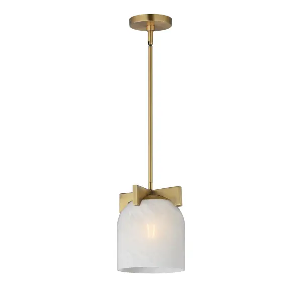 Cut-out metalwork curves around modern bell-shaped glass shades. The series includes pendants and bath vanities available in either Clear or a swirling Marble glass. Available in various complementary finishes: Polished Chrome, Matte Black, or Natural Aged Brass these fixtures make a delightful addition to bathroom spaces, bedrooms, or over a kitchen island. Collection: Scoop Finish: Natural Aged Brass Glass: Marble Width: 8.00" Height: 9.50" Weight: 5.70 lb Wire: 120" Canopy: 5"x5"x0.75" Number of Bulbs: 1 Maximum Wattage: 60.00 W Bulb Type: A19 Bulb Base: E26 Medium Light Source: Incandescent Dimmable Voltage: 120.00 V Material: Steel, Glass Safety Listing: cULus Safety Rating: Dry Manufacturer Warranty: 3 Spec Sheet Instructions