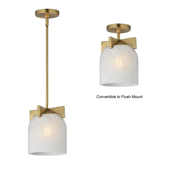 Cut-out metalwork curves around modern bell-shaped glass shades. The series includes pendants and bath vanities available in either Clear or a swirling Marble glass. Available in various complementary finishes: Polished Chrome, Matte Black, or Natural Aged Brass these fixtures make a delightful addition to bathroom spaces, bedrooms, or over a kitchen island. Collection: Scoop Finish: Natural Aged Brass Glass: Marble Width: 8.00" Height: 9.50" Weight: 5.70 lb Wire: 120" Canopy: 5"x5"x0.75" Number of Bulbs: 1 Maximum Wattage: 60.00 W Bulb Type: A19 Bulb Base: E26 Medium Light Source: Incandescent Dimmable Voltage: 120.00 V Material: Steel, Glass Safety Listing: cULus Safety Rating: Dry Manufacturer Warranty: 3 Spec Sheet Instructions - alternate view