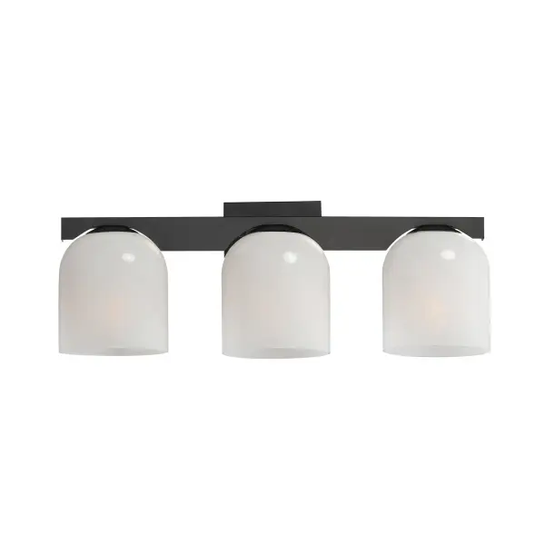 Cut-out metalwork curves around modern bell-shaped glass shades. The series includes pendants and bath vanities available in either Clear or a swirling Marble glass. Available in various complementary finishes: Polished Chrome, Matte Black, or Natural Aged Brass these fixtures make a delightful addition to bathroom spaces, bedrooms, or over a kitchen island. Collection: Scoop Finish: Black Glass: Marble Width: 21.50" Height: 8.00" Weight: 6.60 lb Extension from Wall: 7.00" Wire: 6" Canopy: 5"x5" Number of Bulbs: 3 Maximum Wattage: 60.00 W Bulb Type: E26 Bulb Base: E26 Medium Light Source: Incandescent Dimmable Voltage: 120.00 V Material: Steel, Glass Safety Listing: cULus Safety Rating: Damp Manufacturer Warranty: 3 Spec Sheet Instructions