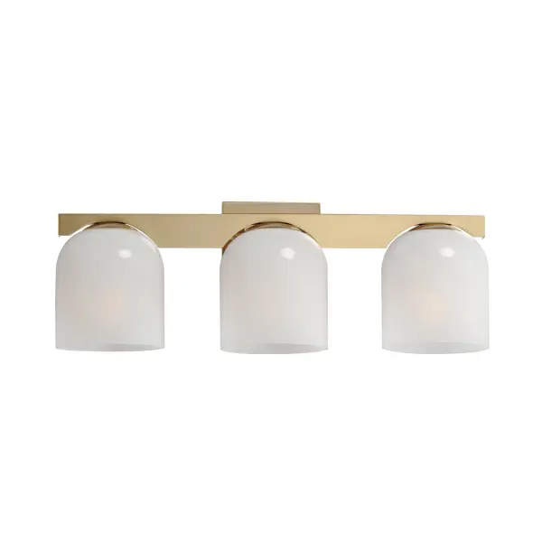 Cut-out metalwork curves around modern bell-shaped glass shades. The series includes pendants and bath vanities available in either Clear or a swirling Marble glass. Available in various complementary finishes: Polished Chrome, Matte Black, or Natural Aged Brass these fixtures make a delightful addition to bathroom spaces, bedrooms, or over a kitchen island. Collection: Scoop Finish: Natural Aged Brass Glass: Marble Width: 21.50" Height: 8.00" Weight: 6.60 lb Extension from Wall: 7.00" Wire: 6" Canopy: 5"x5" Number of Bulbs: 3 Maximum Wattage: 60.00 W Bulb Type: E26 Bulb Base: E26 Medium Light Source: Incandescent Dimmable Voltage: 120.00 V Material: Steel, Glass Safety Listing: cULus Safety Rating: Damp Spec Sheet Instructions