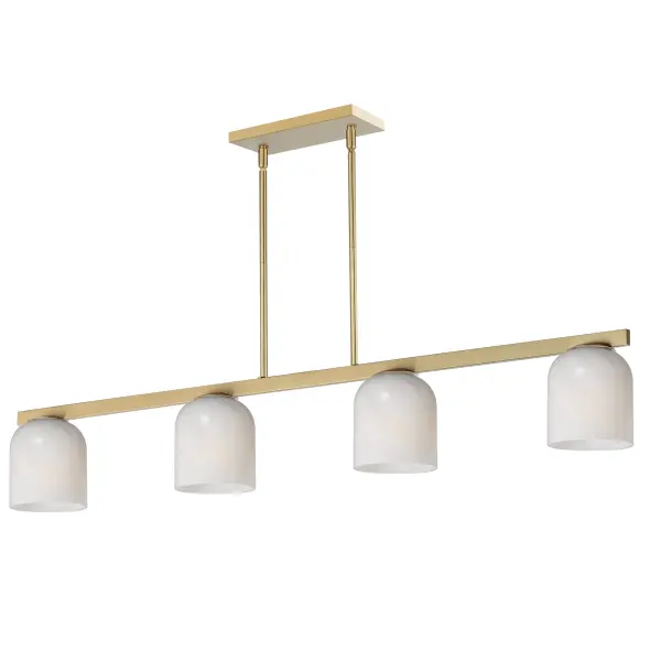Cut-out metalwork curves around modern bell-shaped glass shades. The series includes pendants and bath vanities available in either Clear or a swirling Marble glass. Available in various complementary finishes: Polished Chrome, Matte Black, or Natural Aged Brass these fixtures make a delightful addition to bathroom spaces, bedrooms, or over a kitchen island. Collection: Scoop Finish: Natural Aged Brass Glass: Marble Width: 5.25" Height: 6.75" Length: 46.00" Weight: 9.70 lb Wire: 120" Canopy: 10.25"x4.75"x0.75" Number of Bulbs: 4 Maximum Wattage: 60.00 W Bulb Type: A19 Bulb Base: E26 Medium Light Source: Incandescent Dimmable Voltage: 120.00 V Material: Steel, Glass Safety Listing: cULus Safety Rating: Dry Manufacturer Warranty: 3 Spec Sheet Instructions