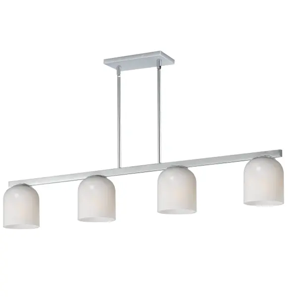 Cut-out metalwork curves around modern bell-shaped glass shades. The series includes pendants and bath vanities available in either Clear or a swirling Marble glass. Available in various complementary finishes: Polished Chrome, Matte Black, or Natural Aged Brass these fixtures make a delightful addition to bathroom spaces, bedrooms, or over a kitchen island. Collection: Scoop Finish: Polished Chrome Glass: Marble Width: 5.25" Height: 6.75" Length: 46.00" Weight: 9.70 lb Wire: 120" Canopy: 10.25"x4.75"x0.75" Number of Bulbs: 4 Maximum Wattage: 60.00 W Bulb Type: A19 Bulb Base: E26 Medium Light Source: Incandescent Dimmable Voltage: 120.00 V Material: Steel, Glass Safety Listing: cULus Safety Rating: Dry Manufacturer Warranty: 3 Spec Sheet Instructions