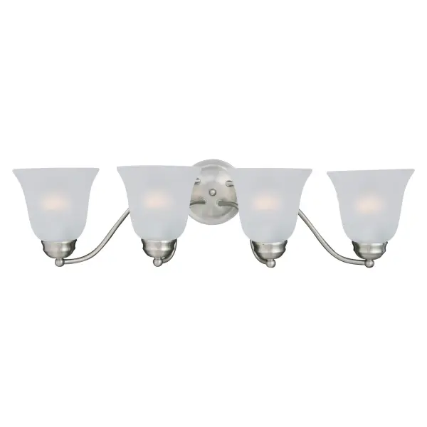 Contemporary collection with sweeping arms and clean lines. Offered in Frosted glass and Satin Nickel finish or Wilshire glass and Oil Rubbed Bronze finish. Collection: Basix Finish: Satin Nickel Glass: Frosted Width: 27.50" Height: 8.00" Weight: 5.79 lb Extension from Wall: 9.00" Canopy: 5.25"x5.25" Number of Bulbs: 4 Maximum Wattage: 60.00 W Bulb Type: A19 Bulb Base: E26 Medium Light Source: Incandescent Dimmable Voltage: 120.00 V Material: Steel, Glass Safety Listing: cETLus Safety Rating: Damp Manufacturer Warranty: 1 Spec Sheet Instructions Parts Diagram