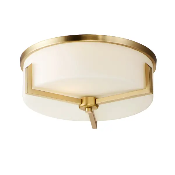 Inspired by the Modernist architect Edward Dart, this collection features straight line frames finished in Satin Brass, Satin Nickel, or Matte Black that support Satin White glass cylinders for a clean and modern look. The frames' ends turn up before the glass in sharp mitered angles emphasizing a minimalist geometry popular in Modernist work. Collection: Dart Finish: Satin Brass Glass: Satin White Width: 14.00" Height: 5.50" Length: 14.00" Weight: 6.28 lb Wire: 8" Canopy: 13.25"x13.25"x0.75" Number of Bulbs: 3 Maximum Wattage: 60.00 W Bulb Type: A19 Bulb Base: E26 Medium Light Source: Incandescent Voltage: 120.00 V Material: Steel, Glass Safety Listing: cETLus Safety Rating: Damp Manufacturer Warranty: 1 Spec Sheet Instructions Parts Diagram