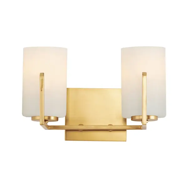 Inspired by the Modernist architect Edward Dart, this collection features straight line frames finished in Satin Brass, Satin Nickel, or Matte Black that support Satin White glass cylinders for a clean and modern look. The frames' ends turn up before the glass in sharp mitered angles emphasizing a minimalist geometry popular in Modernist work. Collection: Dart Finish: Satin Brass Glass: Satin White Width: 12.50" Height: 7.75" Length: 5.75" Weight: 2.34 lb Extension from Wall: 5.75" Wire: 8" Canopy: 4.75"x5.5" Number of Bulbs: 2 Maximum Wattage: 60.00 W Bulb Type: A19 Bulb Base: E26 Medium Light Source: Incandescent Dimmable Voltage: 120.00 V Material: Steel, Glass Safety Listing: cETLus Safety Rating: Damp Manufacturer Warranty: 3 Spec Sheet Instructions Parts Diagram