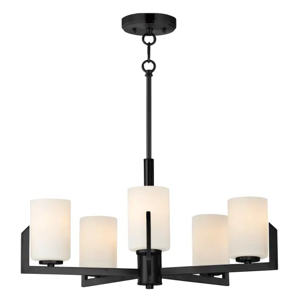 Inspired by the Modernist architect Edward Dart, this collection features straight line frames finished in Satin Brass, Satin Nickel, or Matte Black that support Satin White glass cylinders for a clean and modern look. The frames' ends turn up before the glass in sharp mitered angles emphasizing a minimalist geometry popular in Modernist work.