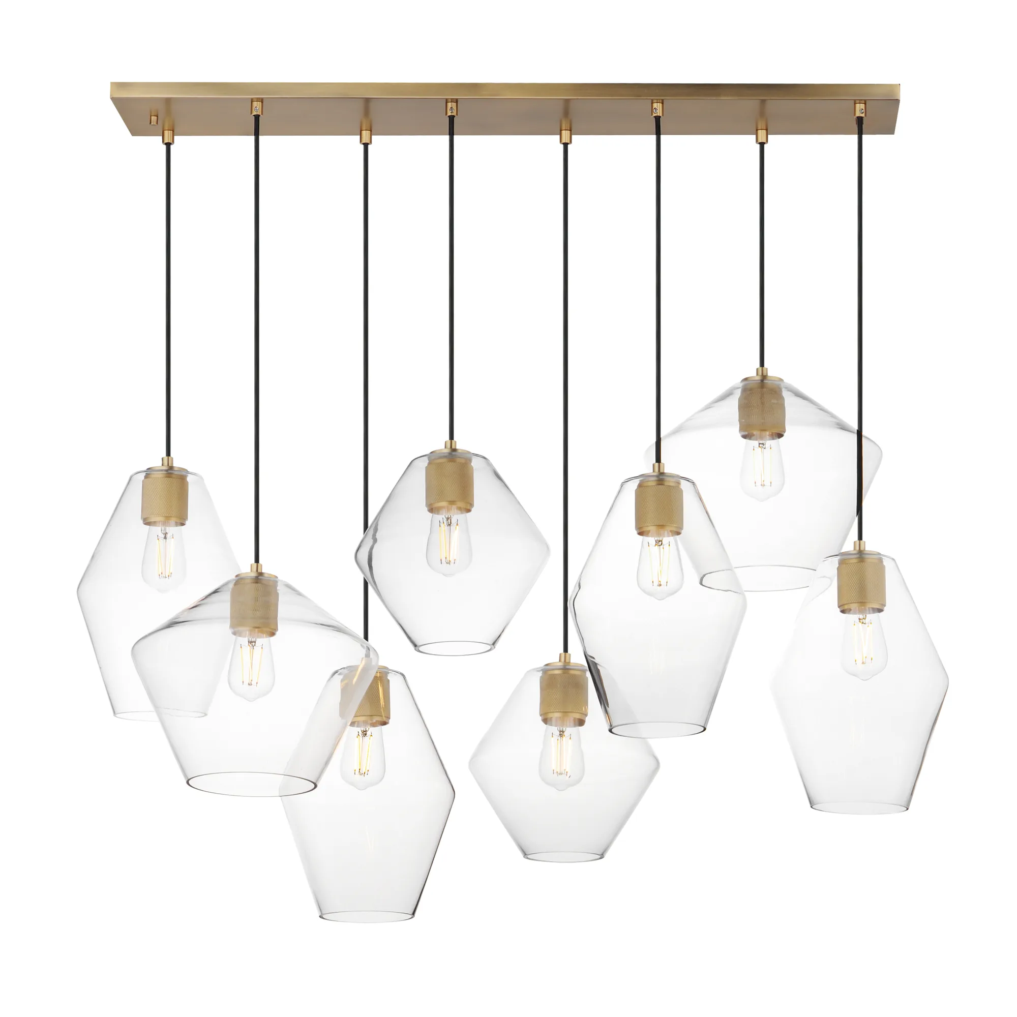Geode Eight Light Pendant in Natural Aged Brass