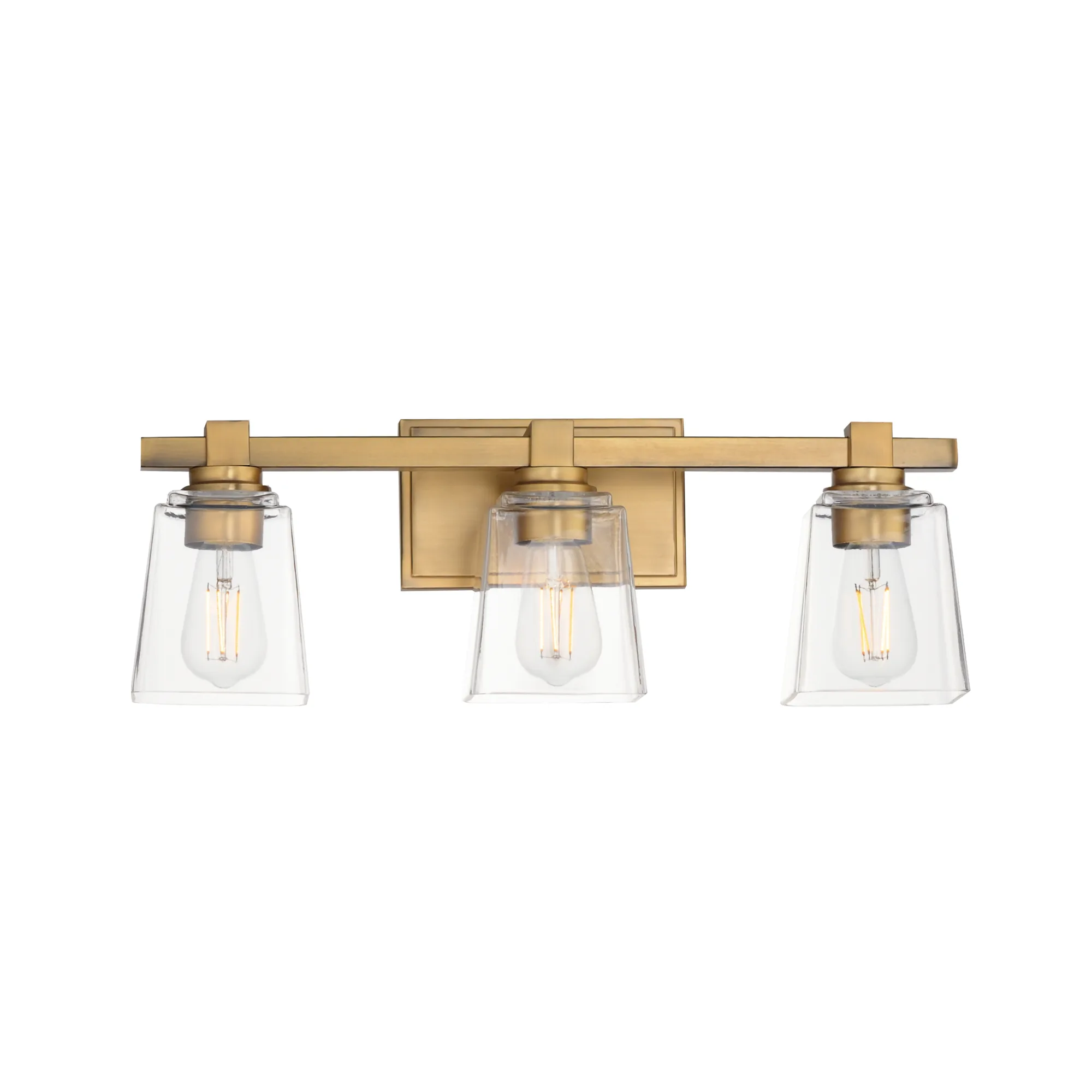 Cubos Three Light Bath Vanity in Natural Aged Brass
