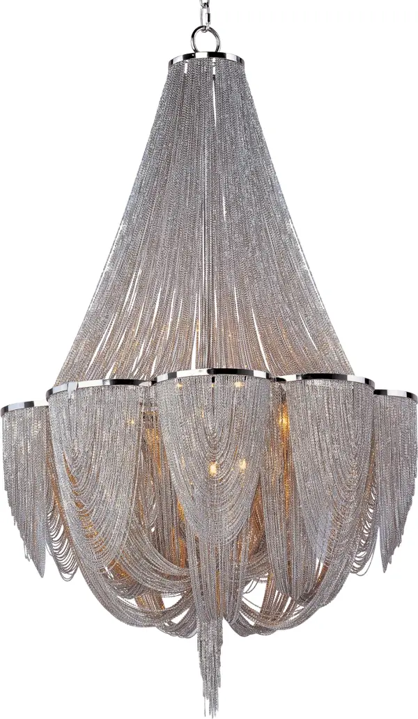 Chantilly collection features metal frames gracefully draped with Nickel finished jewelry chain. Metal trim rings of Polished Nickel add sharp contrast to the softness of the chain, which conceals the xenon light source.