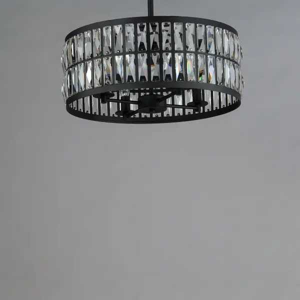 Rectilinear Beveled Crystals bejewel a Matte Black frame creates stark contrast to this radiantly prismatic display of light. The bound crystal is fixed to the frame to reduce time spent dressing the fixture. - alternate view