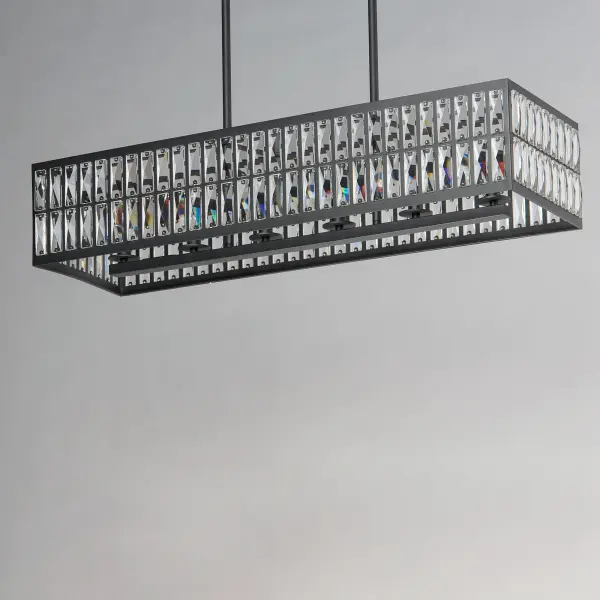 Rectilinear Beveled Crystals bejewel a Matte Black frame creates stark contrast to this radiantly prismatic display of light. The bound crystal is fixed to the frame to reduce time spent dressing the fixture. - alternate view