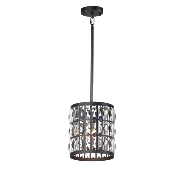Rectilinear Beveled Crystals bejewel a Matte Black frame creates stark contrast to this radiantly prismatic display of light. The bound crystal is fixed to the frame to reduce time spent dressing the fixture.