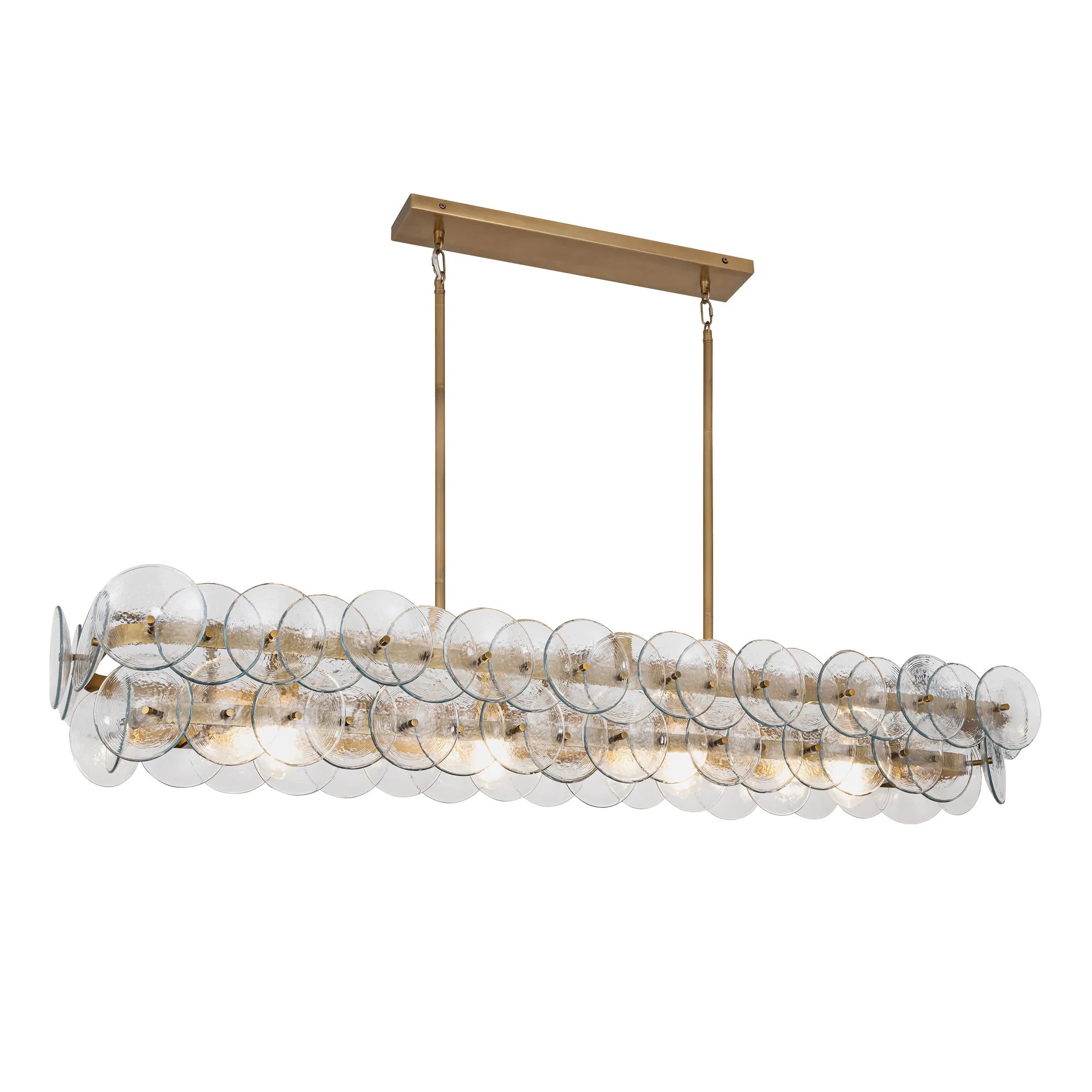 Loren Five Light Linear Chandelier in Weathered Brass