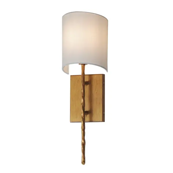 Rooted in traditional European ironwork but reimagined for modern spaces, the Martel collection elevates the classic lantern with hand-forged artistry and stripped-down elegance. A sculptural hammered iron frame arcs gracefully to define the open silhouette, while simple candelabra sockets and 90-degree hammered candle sleeves emphasize light, shadow, and raw materiality. With no glass or shades, the clean construction highlights the organic hand-hammered texture and allows the glow of candlelight to radiate freely. Available in a warm Etruscan Gold or moody Blacksmith finish, Martel brings a refined yet rustic sensibility to entryways, kitchens, or living spaces. Collection: Martel Finish: Etruscan Gold Glass: White Width: 6.00" Height: 20.00" Weight: 1.56 lb Extension from Wall: 4.00" Wire: 8" Canopy: 6.25"x4.75" Number of Bulbs: 1 Maximum Wattage: 40.00 W Bulb Base: E12 Candelabra Light Source: Incandescent Voltage: 120.00 V Material: Steel,Fabric Safety Listing: cETLus ADA Manufacturer Warranty: 3 Spec Sheet