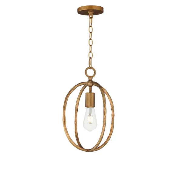 Rooted in traditional European ironwork but reimagined for modern spaces, the Martel collection elevates the classic lantern with hand-forged artistry and stripped-down elegance. A sculptural hammered iron frame arcs gracefully to define the open silhouette, while simple candelabra sockets and 90-degree hammered candle sleeves emphasize light, shadow, and raw materiality. With no glass or shades, the clean construction highlights the organic hand-hammered texture and allows the glow of candlelight to radiate freely. Available in a warm Etruscan Gold or moody Blacksmith finish, Martel brings a refined yet rustic sensibility to entryways, kitchens, or living spaces. Collection: Martel Finish: Etruscan Gold Width: 10.00" Height: 14.25" Length: 10.00" Weight: 3.10 lb Chain: 36" Wire: 120" Canopy: 5"x5"x0.75" Number of Bulbs: 1 Maximum Wattage: 60.00 W Bulb Type: E26 Bulb Base: E26 Medium Light Source: Incandescent Voltage: 120.00 V Material: Steel Safety Listing: cETLus Safety Rating: Dry Manufacturer Warranty: 3 Spec Sheet Instructions