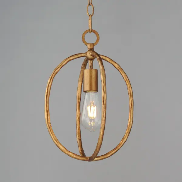 Rooted in traditional European ironwork but reimagined for modern spaces, the Martel collection elevates the classic lantern with hand-forged artistry and stripped-down elegance. A sculptural hammered iron frame arcs gracefully to define the open silhouette, while simple candelabra sockets and 90-degree hammered candle sleeves emphasize light, shadow, and raw materiality. With no glass or shades, the clean construction highlights the organic hand-hammered texture and allows the glow of candlelight to radiate freely. Available in a warm Etruscan Gold or moody Blacksmith finish, Martel brings a refined yet rustic sensibility to entryways, kitchens, or living spaces. Collection: Martel Finish: Etruscan Gold Width: 10.00" Height: 14.25" Length: 10.00" Weight: 3.10 lb Chain: 36" Wire: 120" Canopy: 5"x5"x0.75" Number of Bulbs: 1 Maximum Wattage: 60.00 W Bulb Type: E26 Bulb Base: E26 Medium Light Source: Incandescent Voltage: 120.00 V Material: Steel Safety Listing: cETLus Safety Rating: Dry Manufacturer Warranty: 3 Spec Sheet Instructions - alternate view