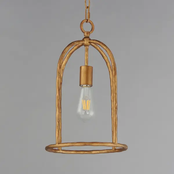Rooted in traditional European ironwork but reimagined for modern spaces, the Martel collection elevates the classic lantern with hand-forged artistry and stripped-down elegance. A sculptural hammered iron frame arcs gracefully to define the open silhouette, while simple candelabra sockets and 90-degree hammered candle sleeves emphasize light, shadow, and raw materiality. With no glass or shades, the clean construction highlights the organic hand-hammered texture and allows the glow of candlelight to radiate freely. Available in a warm Etruscan Gold or moody Blacksmith finish, Martel brings a refined yet rustic sensibility to entryways, kitchens, or living spaces. Collection: Martel Finish: Etruscan Gold Width: 10.00" Height: 16.00" Length: 10.00" Weight: 3.50 lb Chain: 36" Wire: 120" Canopy: 5"x5"x0.75" Number of Bulbs: 1 Maximum Wattage: 60.00 W Bulb Type: E26 Bulb Base: E26 Medium Light Source: Incandescent Voltage: 120.00 V Material: Steel Safety Listing: cETLus Safety Rating: Dry Manufacturer Warranty: 3 Spec Sheet Instructions - alternate view