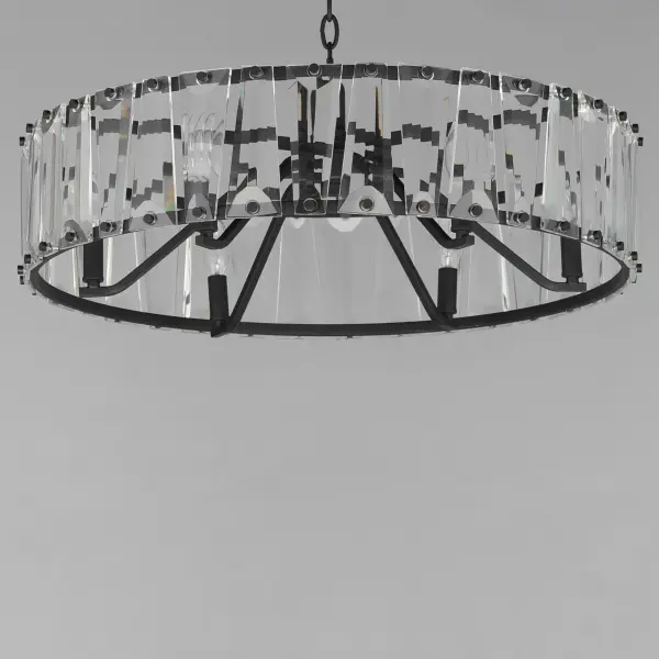 Boldly beveled tapered glass panels are arranged around a metal frame finished in either Black or elegant Golden Silver. Evocative of an earlier era, the glitz and glamor of the Odeon collection is a timeless choice for your interiors. Transform the look with the coordinating Fandelight option that integrates Wifi-enabled functions to operate the fan and lighting. - alternate view