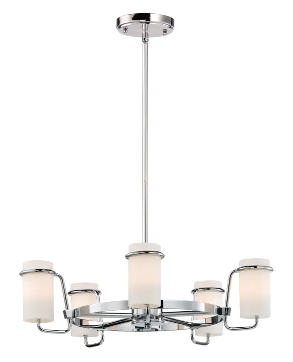 Satin White glass cylinders are cradled in castings of Polished Chrome to create this crisp and clean contemporary design. Each fixture is supplied with xenon lamps for good illumination. High style at an affordable price.