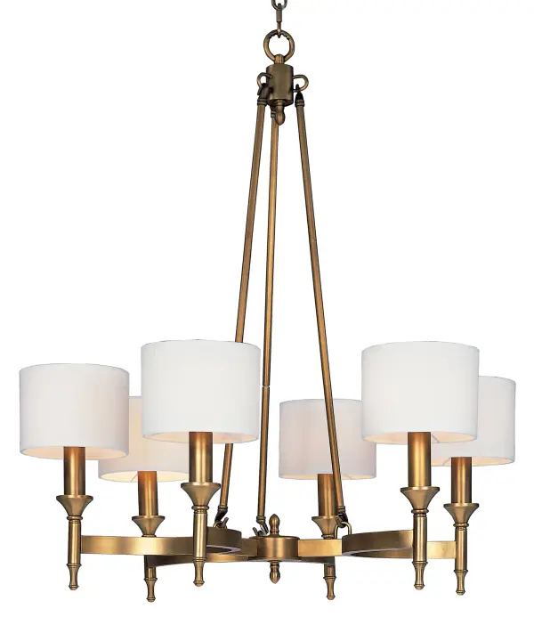 Arched channels of metal finished in your choice of Natural Aged Brass or Polished Nickel, form this minimalistic approach to traditional lighting.  Oatmeal fabric shades adorn the top of metal candle covers that give this collection a tailored look.