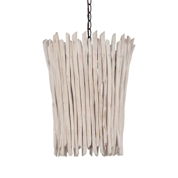 Staggered branches of eucalyptus are meticulously linked together to form a tapered bouquet shade, showcasing exceptional handcraftsmanship. Each branch is individually shaped, with the wood finished in a hand-applied Weathered White that beautifully complements the multi-tonal Dark Bronze metal accents. A coordinating large wall sconce echoes this design, reinforcing the collection's cohesive style. This striking combination of natural materials and refined craftsmanship highlights the collection's inherent elegance. - alternate view
