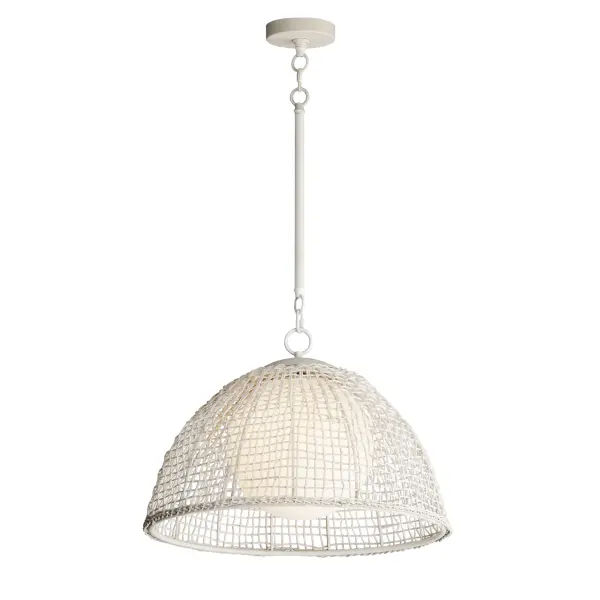 Hand-woven Natural Rattan blends casual comfort with impeccable craftsmanship. Further demonstrating the artisanal touch applied to this series, two hand-painted finish options either match Weathered White on both the rattan and its metal work or contrast Natural tones with an Antique Bronze finish. Choose from various scales of pendants where in some configurations a Satin White globe shade is included to diffuse the light source within. An ADA wall sconce completes the collection. Collection: Cestino Finish: Weathered White Width: 21.00" Height: 12.00" Length: 21.00" Weight: 7.26 lb Wire: 120" Canopy: 4.75"x4.75"x1" Number of Bulbs: 1 Maximum Wattage: 60.00 W Bulb Type: E26 Bulb Base: E26 Medium Light Source: Incandescent Dimmable Voltage: 120.00 V Material: Steel, Rattan, Glass Safety Listing: cULus Safety Rating: Dry Manufacturer Warranty: 2 Spec Sheet Instructions