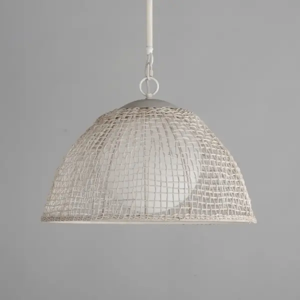 Hand-woven Natural Rattan blends casual comfort with impeccable craftsmanship. Further demonstrating the artisanal touch applied to this series, two hand-painted finish options either match Weathered White on both the rattan and its metal work or contrast Natural tones with an Antique Bronze finish. Choose from various scales of pendants where in some configurations a Satin White globe shade is included to diffuse the light source within. An ADA wall sconce completes the collection. Collection: Cestino Finish: Weathered White Width: 21.00" Height: 12.00" Length: 21.00" Weight: 7.26 lb Wire: 120" Canopy: 4.75"x4.75"x1" Number of Bulbs: 1 Maximum Wattage: 60.00 W Bulb Type: E26 Bulb Base: E26 Medium Light Source: Incandescent Dimmable Voltage: 120.00 V Material: Steel, Rattan, Glass Safety Listing: cULus Safety Rating: Dry Manufacturer Warranty: 2 Spec Sheet Instructions - alternate view